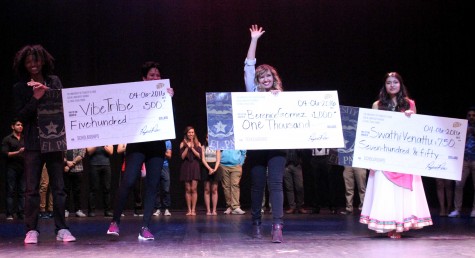 UTEP Picks Talent first place winner Berenice Gómez holds her $1,000 prize. 