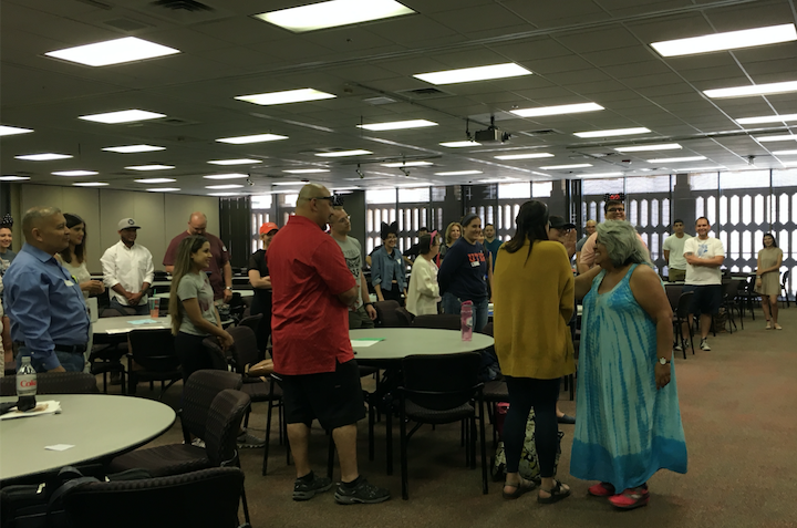 Students participate in Laughter Yoga, one of the workshops available at the Womens Conference on Wednesday and Thursday.