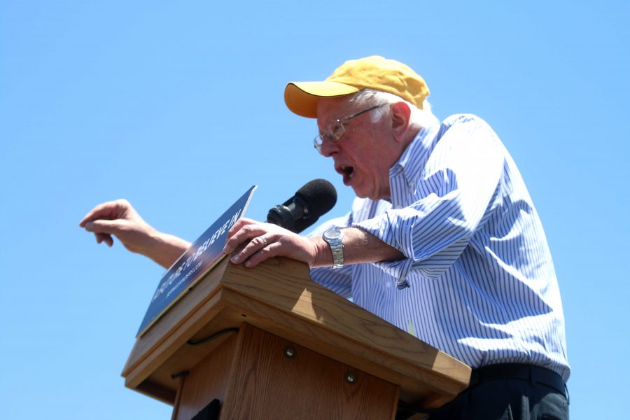 Democratic presidential candidate Bernie Sanders speaks at a rally on May 21 at Vado Elementary School in Vado, New Mexico. 