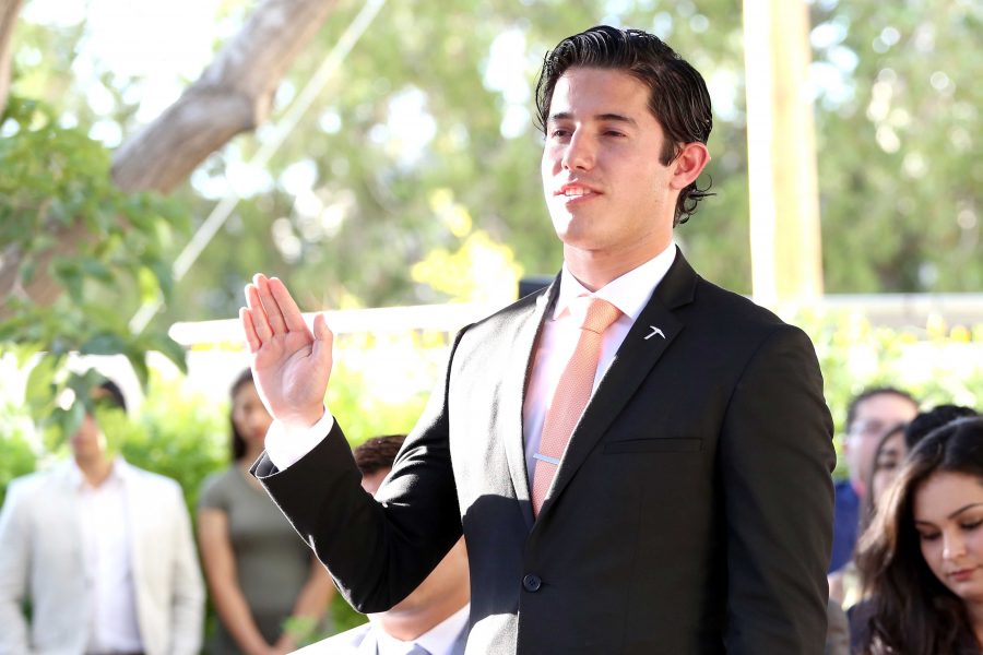 Newly elected SGA President Sergio Baltazar is sworn in on May 20th at the Hoover House.