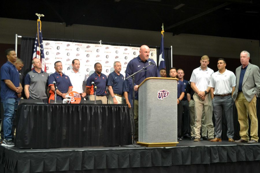 UTEP miners head football coach Sean Kugler talks about this seasons expectations at the Convention Center on August 25. 