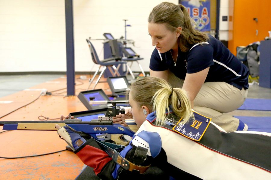 UTEP rifle head coach Hannah Muegge (right) enters her second season as head coach for the Miners and has high goals for the coming years in the program. 