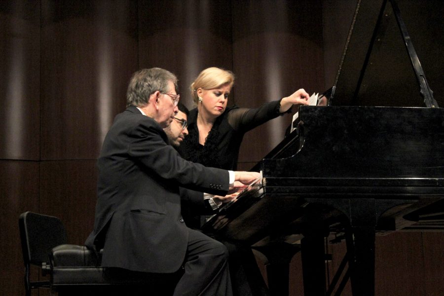 Jerome Lowenthal and Michael Brown perform at the Fox Fine Arts recital hall on Jan. 13. 