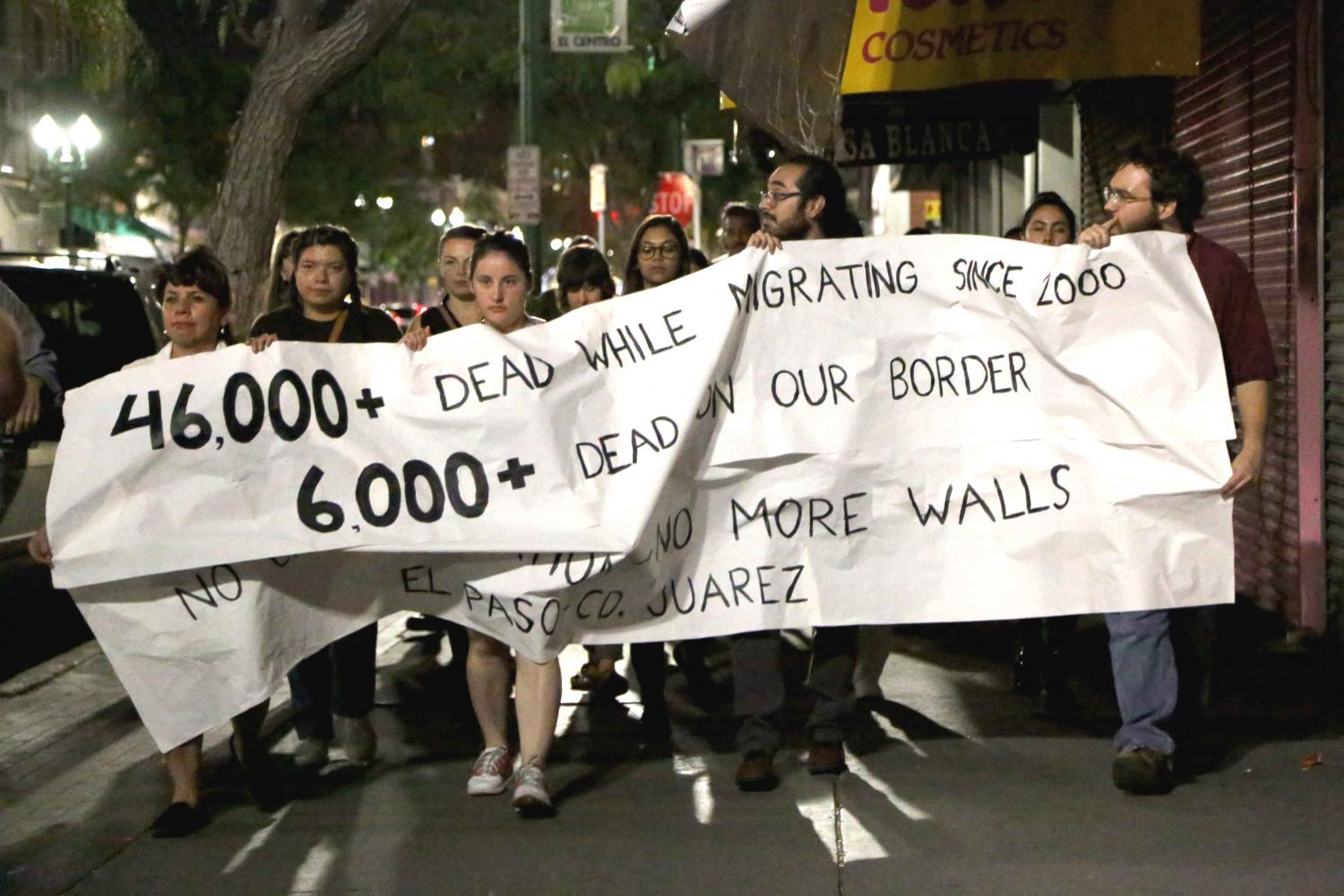 Attendees marched from San Jacinto plaza to the Santa Fe bridge. 