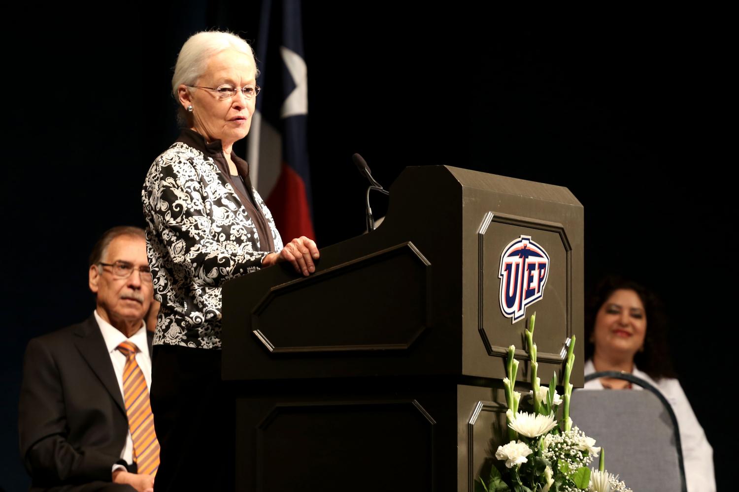 Dr. Natalicio addresses the students on Saturday, August, 26.