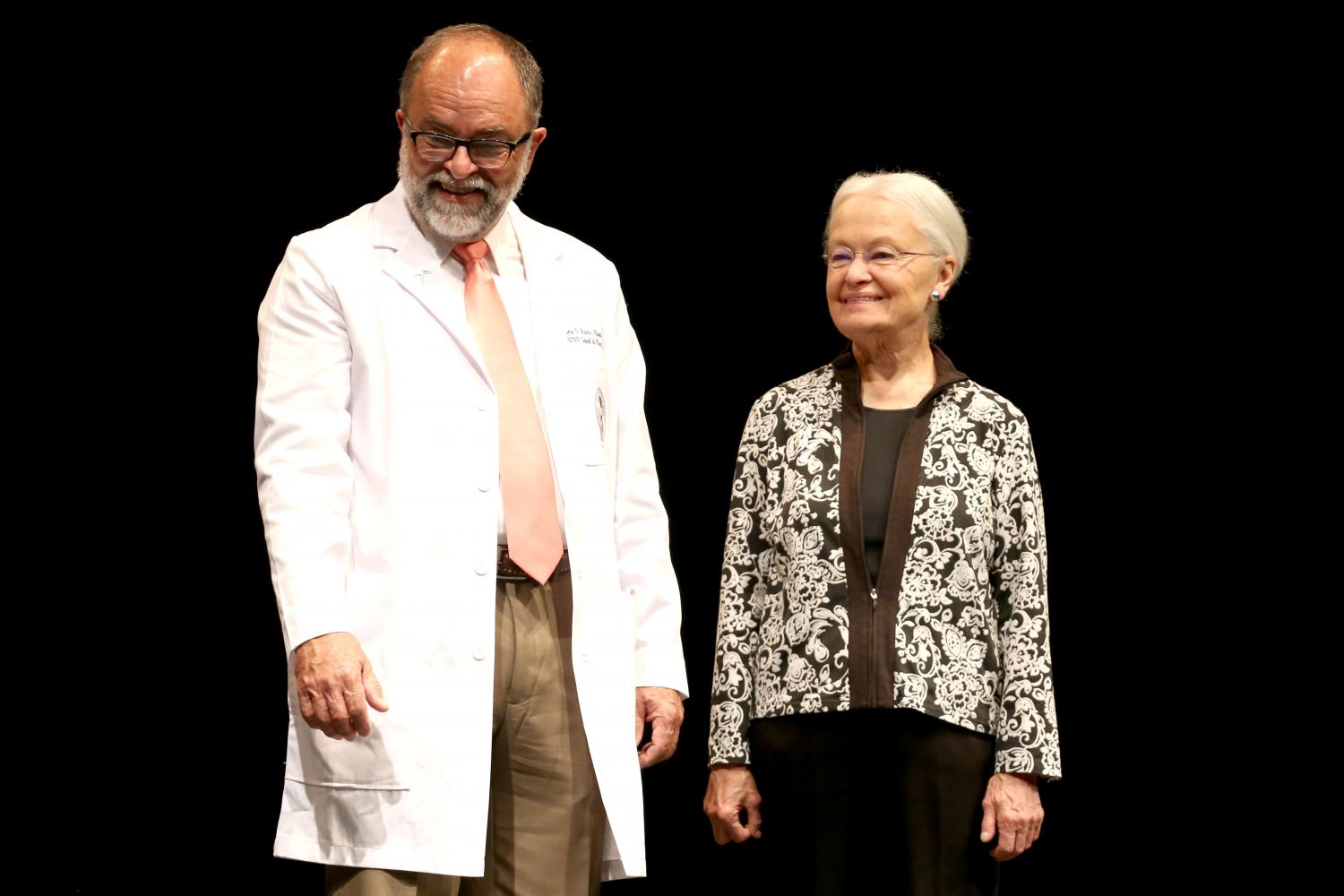 Dr. Natalicio and founding Dean Dr. Jose O. Rivera congratulate the students.