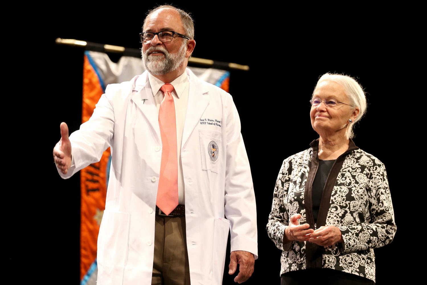 Dr. Natalicio and founding Dean Dr. Jose O. Rivera congratulate the students.