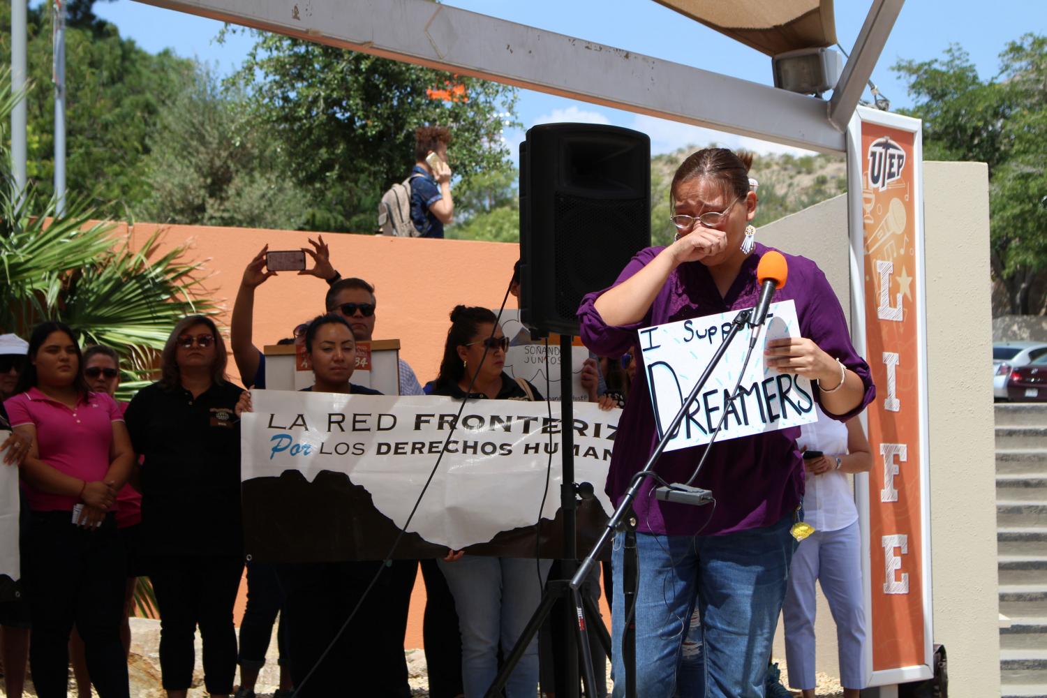 Cheyanne Lozano speaks during the protest. 