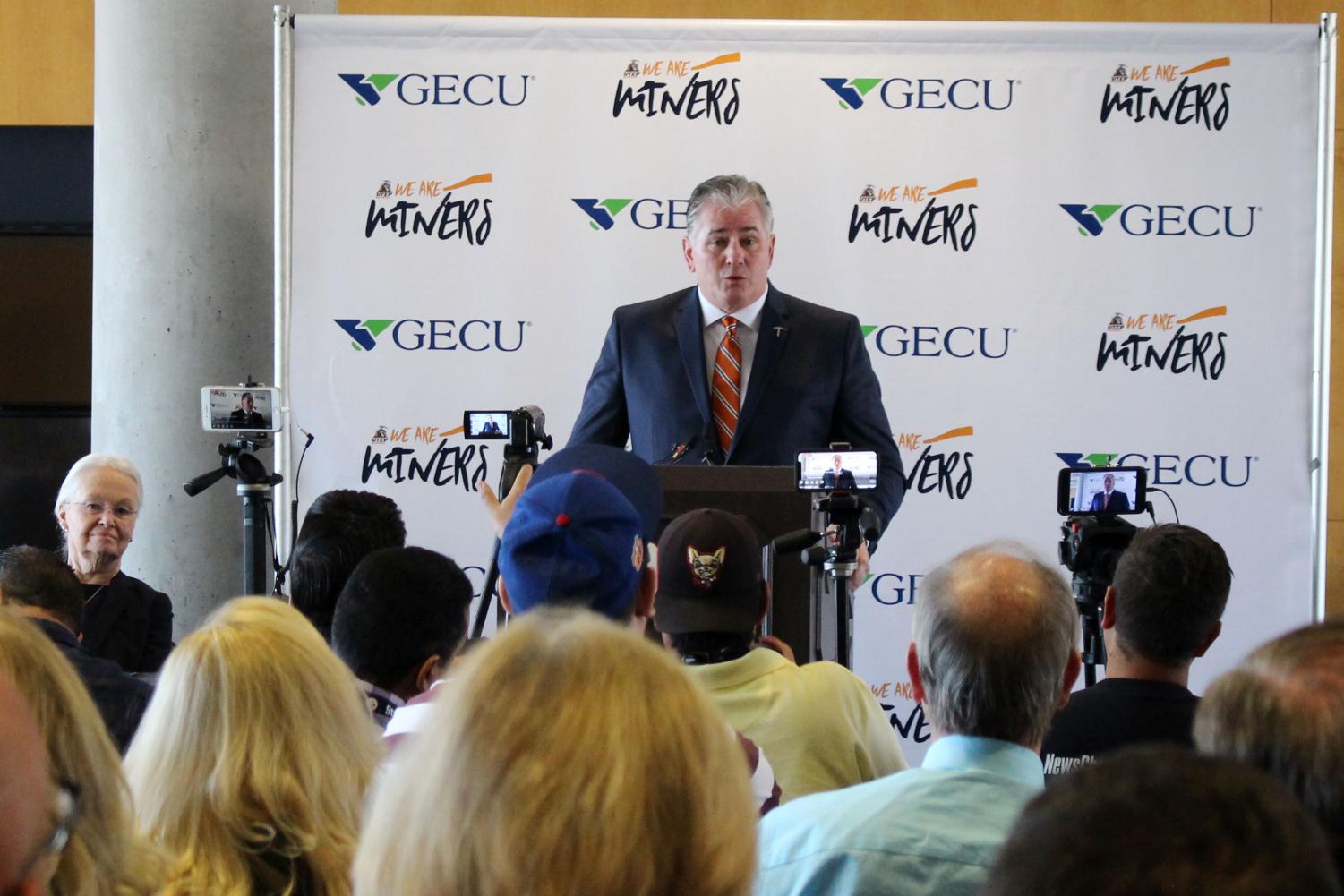 Jim Senter speaks to the media during his introductory press conference on Monday, Nov. 27 at the Larry K. Durham Center.