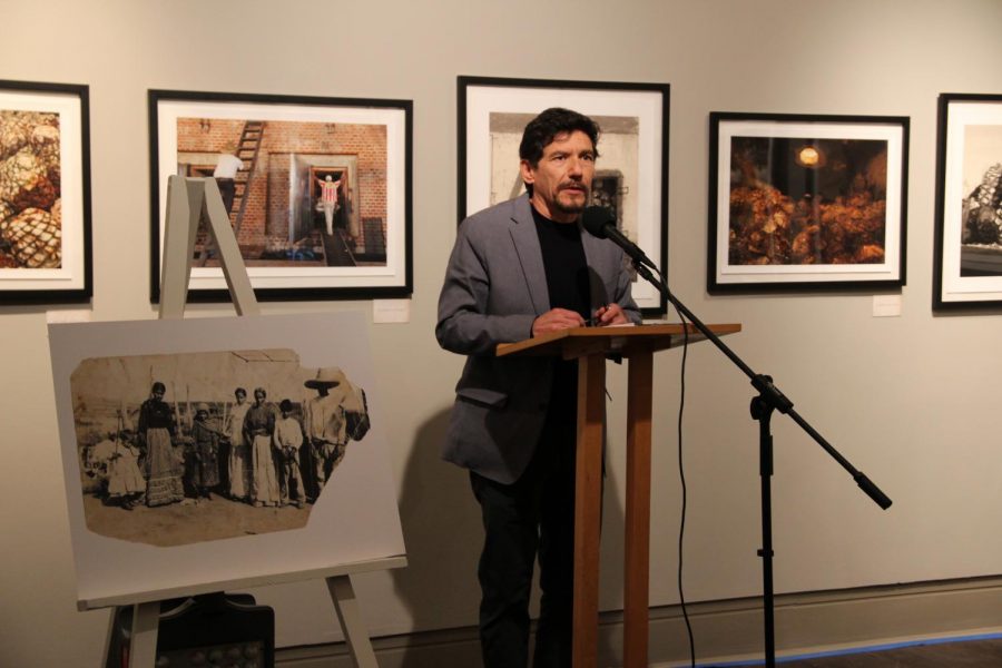 Photographer Joel Salcido speaks at the opening reception for “Aliento a Tequila,” a series of photographs that narrate Salcido’s expedition on the making of tequila in the state of Jalisco, Mexico. 