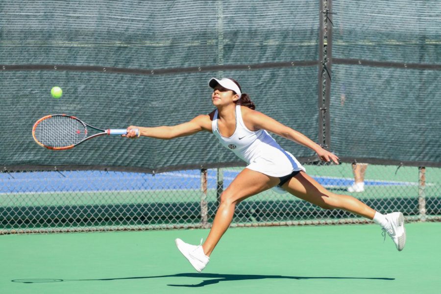 Freshman Erandi Martinez rallies against Tarleton State on Sunday, Feb. 25. 