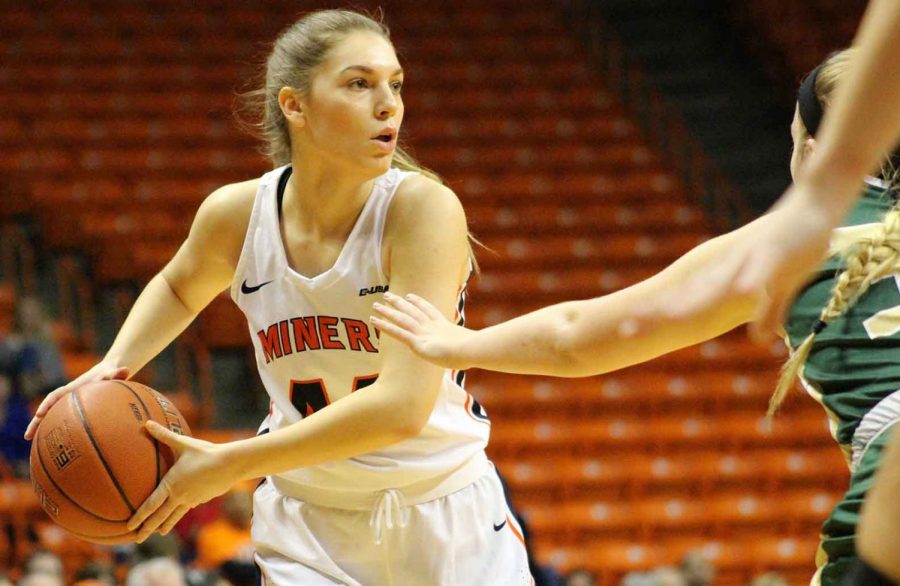 Katarina Zec looks to pass the ball to a teammate against UAB on Friday night at the Don Haskins Center.