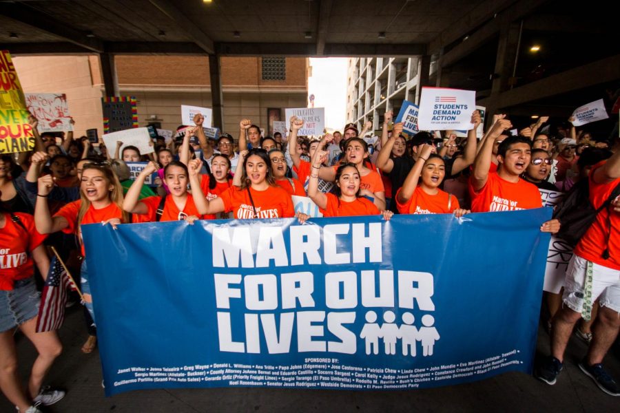 El Paso high school students march toward San Jacinto Plaza in downtown El Paso as they participate in the national March For Our Lives on Saturday, March 24.