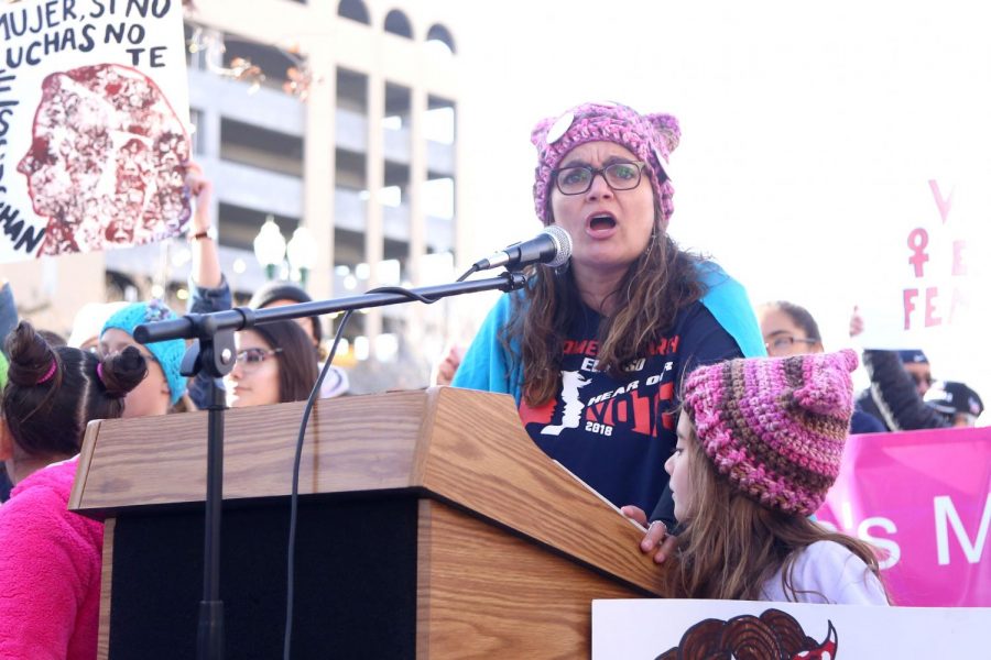 Lyda Ness Garcia speaks at the 2018 Women’s march of El Paso on Jan. 21 at San Jacinto Plaza.