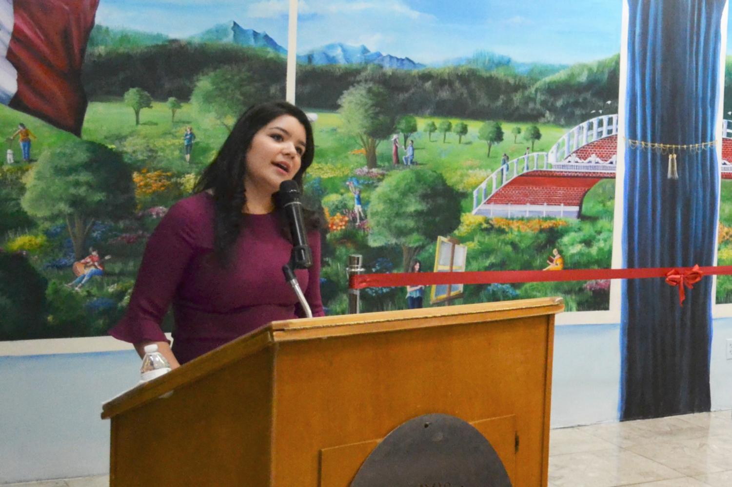 Paloma Vianey Martinez during the inauguration of her mural “A Bridge Uniting Two Countries” last year at the Consulate General of Mexico in El Paso.