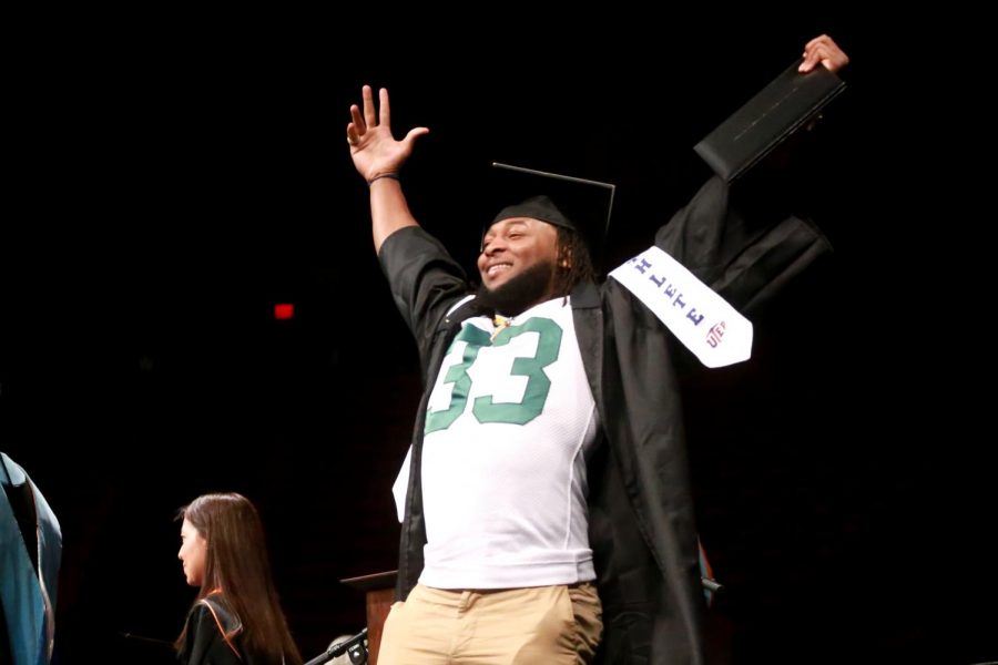 Green Bay Packers running back, Aaron Jones during his graduation Ceremony at UTEPs Don Haskins Center on Saturday May 12.