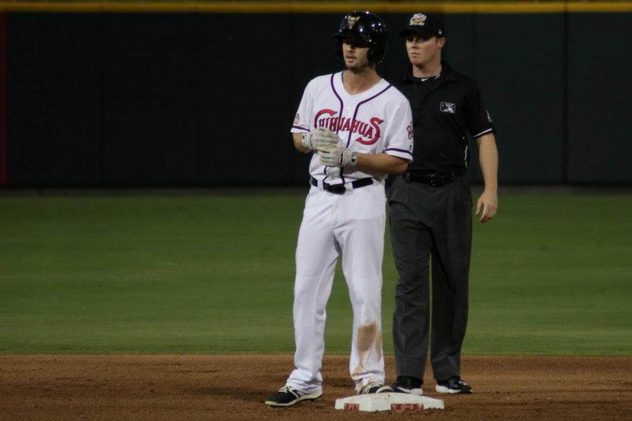 Center fielder Auston Bousfield in the second base Tuesday June 19 at Southwest University Park.