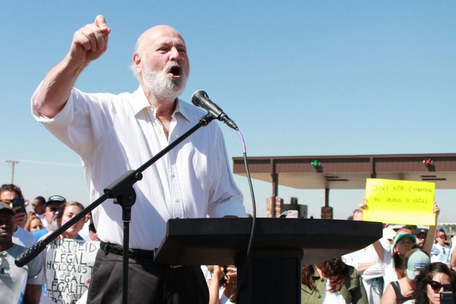 Actor Rob Reiner speaks at the Tornillo-Guadalupe Port of Entry.