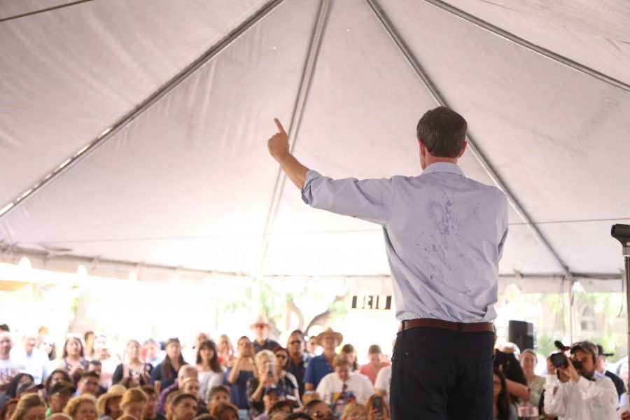 Congressmen BetoRourke addresses the crowd at his Mariachi and menudo breakfast rally, on Sunday, June 29. 