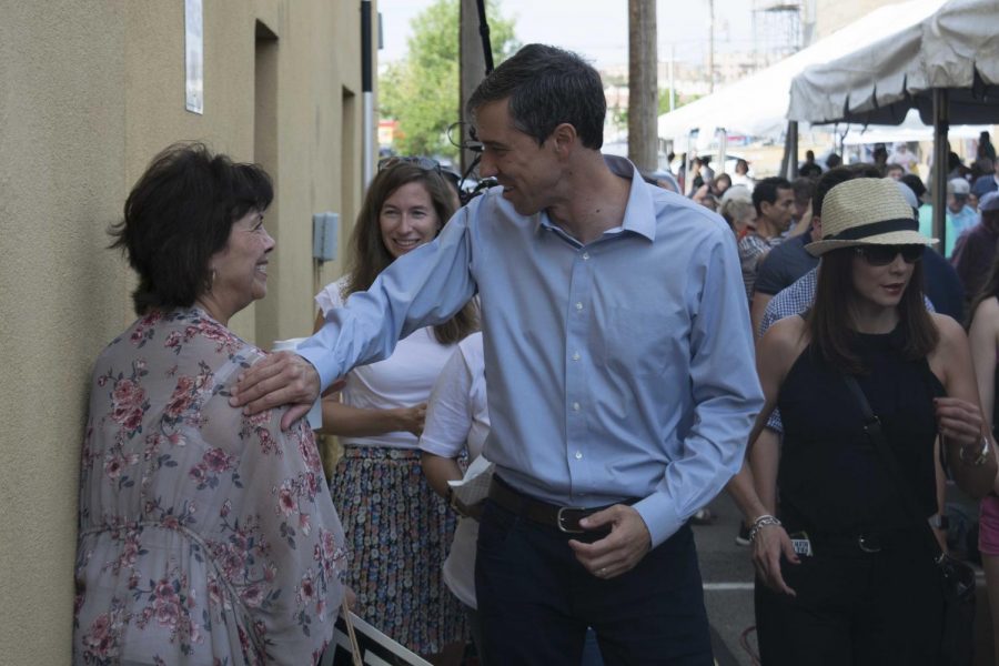 ORourke greets a supporter shortly before he takes the stage at his Mariachi and menudo breakfast rally, on Sunday, June 29. 