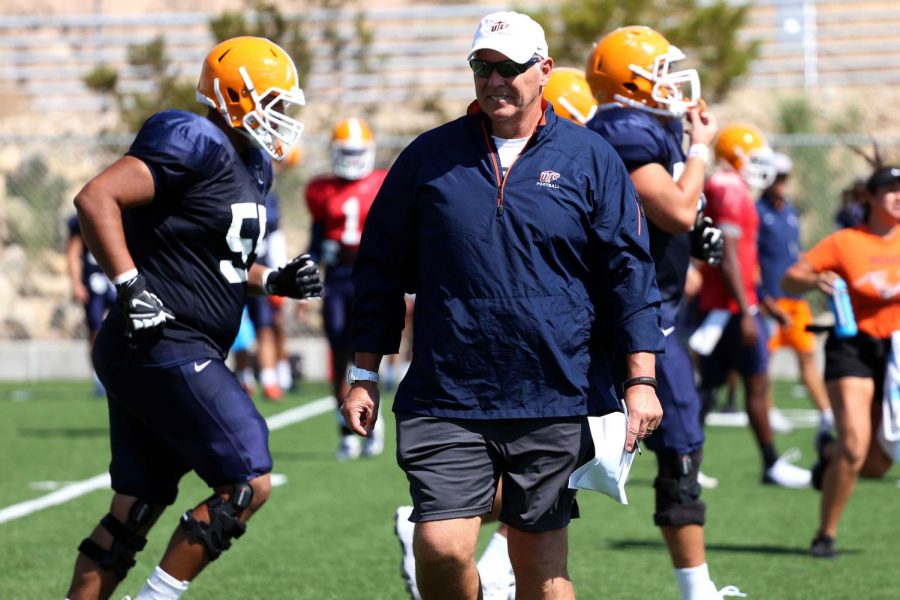 New head football coach Dana Dimel prepares his team for the season opener on Saturday Sept. 2 against Northern Arizona at the Sun Bowl
