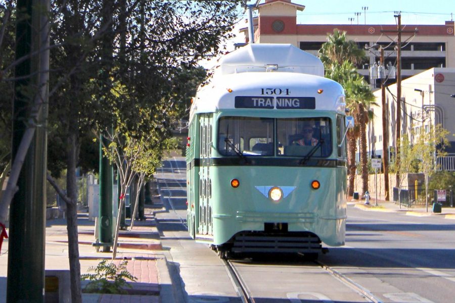 The streetcar goes through Oregon Street on Friday, August 24, during one of its safety tests.