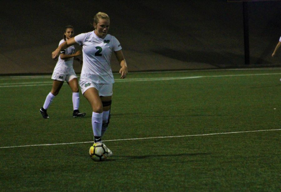 The UTEP women’s soccer team against Marshall on September 20, 2018.