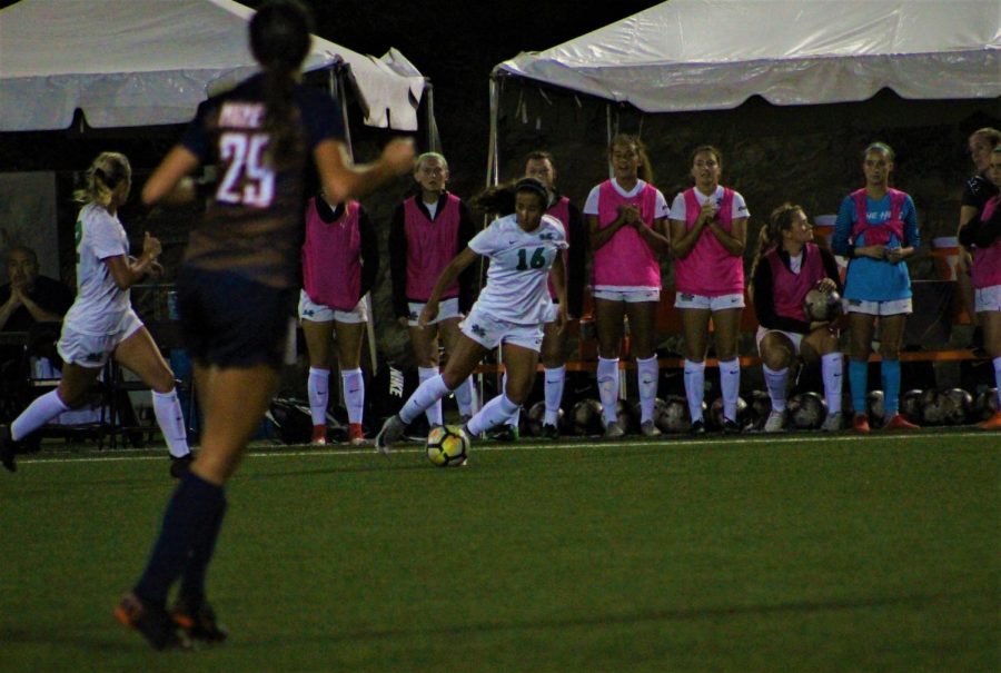 The UTEP women’s soccer team against Marshall on September 20, 2018.