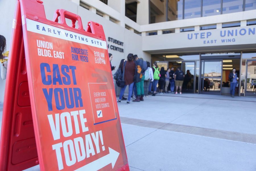 Hundreds stand in line for the first day of early voting at UTEP at Union East on Thursday, Oct. 25. 