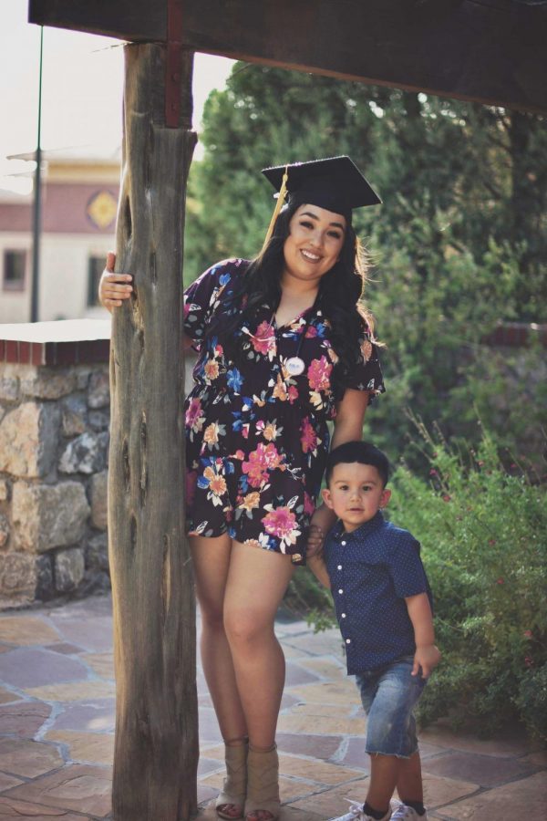 Cat+Holguin+and+her+four-year+old+son+Daniel+celebrate+her+recent+graduation+from+UTEP.