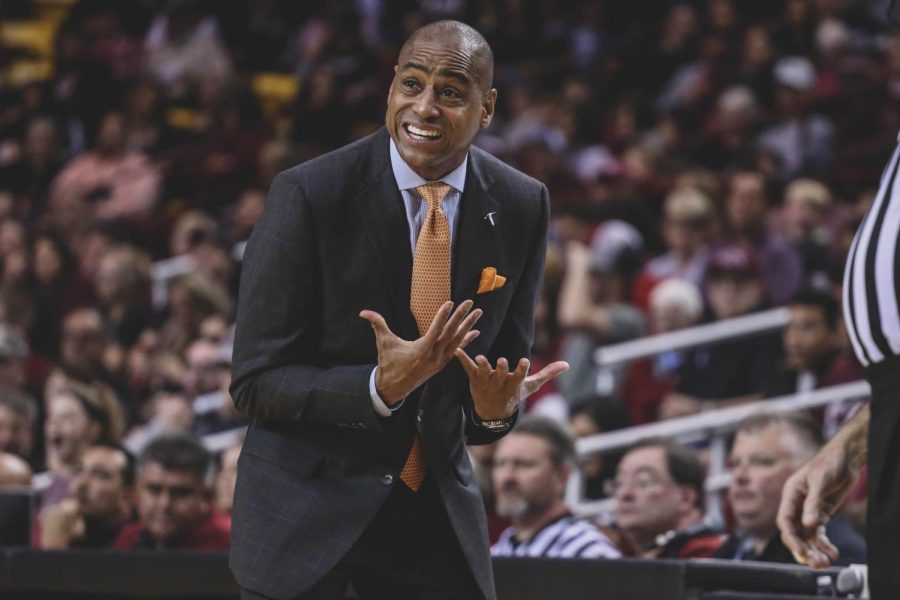 Head Coach Rodney Terry displayed his frustration as the Miners lost to NMSU in the Battle of I-10. 