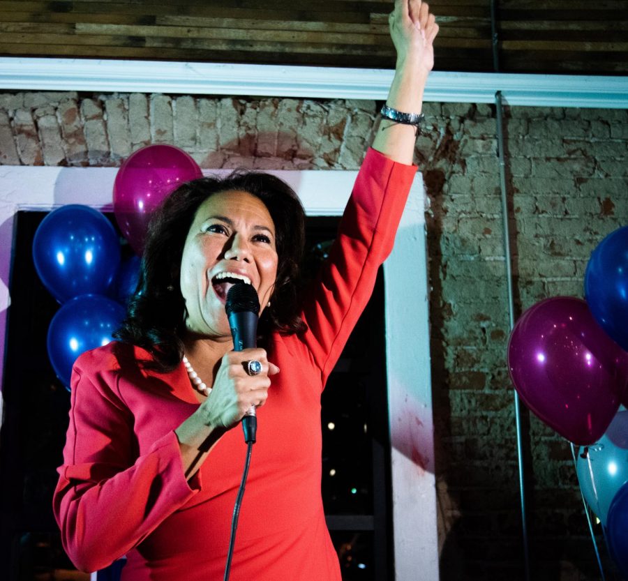 Veronica Escobar celebrates her election to the House of Representatives with her supporters at Later, Later in Downtown El Paso. 