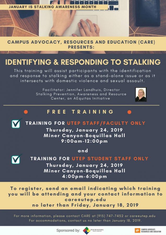 UTEP will be hosting a training for UTEP faculty, staff and students about identifying and responding to stalking on Ja. 24