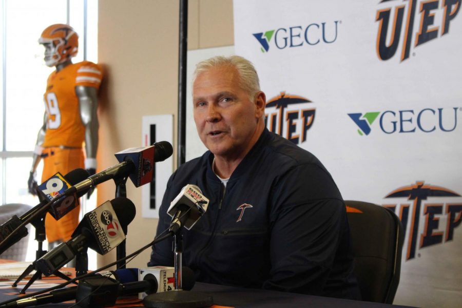 UTEP+football+Head+Coach+Dana+Dimel+addressed+the+media+after+announcing+his+2019+recruiting+class+Feb.+6%2C+at+the+Larry+K.+Durham+Sports+Center.+