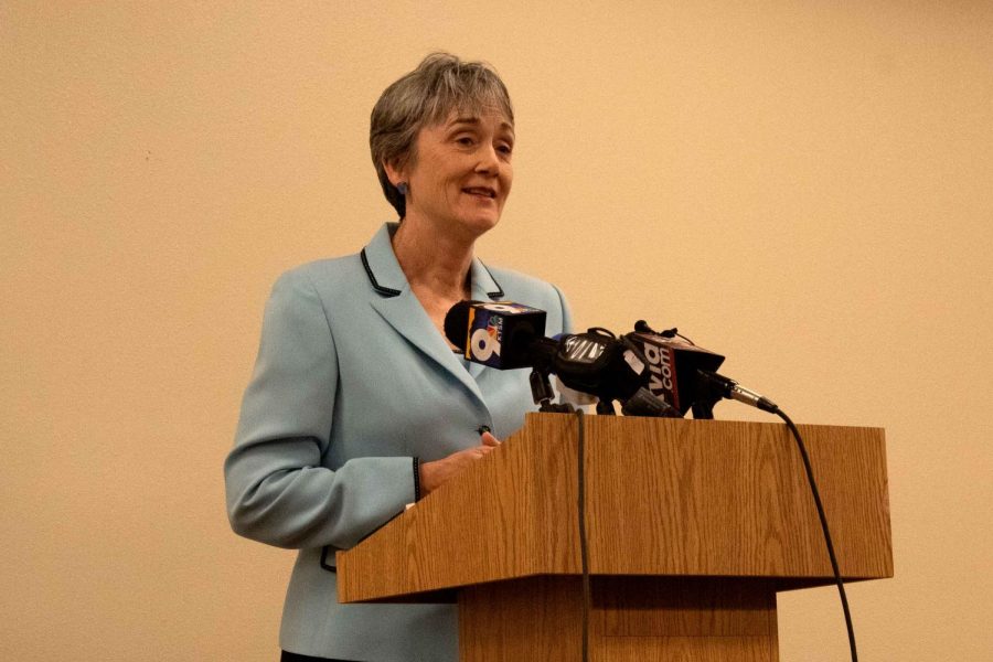 Dr. Heather Wilson, U.S. Secretary of the Air Force and sole finalist for UTEP presidency, visited the UTEP campus and addressed the media on Monday, March 11. 