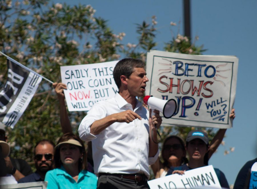 Democratic presidential candidate Beto ORourke thanks supporters for keeping the public pressure on at the Clint Border Patrol Station on Sunday June 30, 2019.