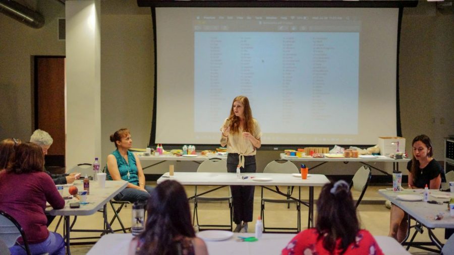 Assistant Professor Jess Tolbert as the instructor of the Jewelry Making Workshop at the Stanlee & Gerald Rubin Center