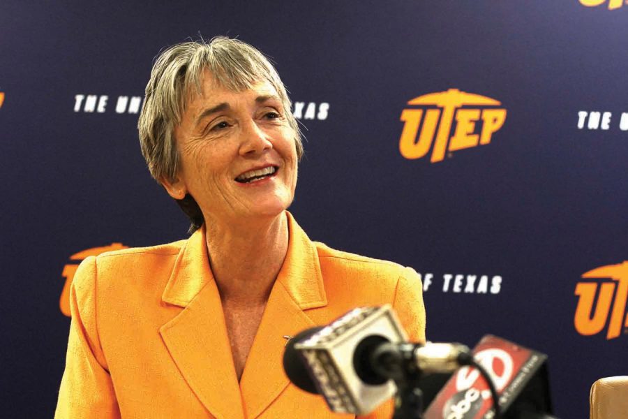 The 11th president in UTEP, Heather Wilson, at Monday’s press conference.