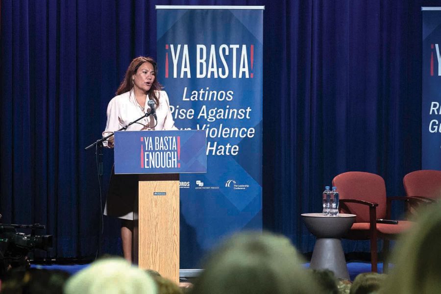 U.S. Rep Veronica Escobar speaks at Ya Basta: Latinos rise against gun violence and hate. Hosted at the UTEP union Cinema, Aug. 22, 2019. 