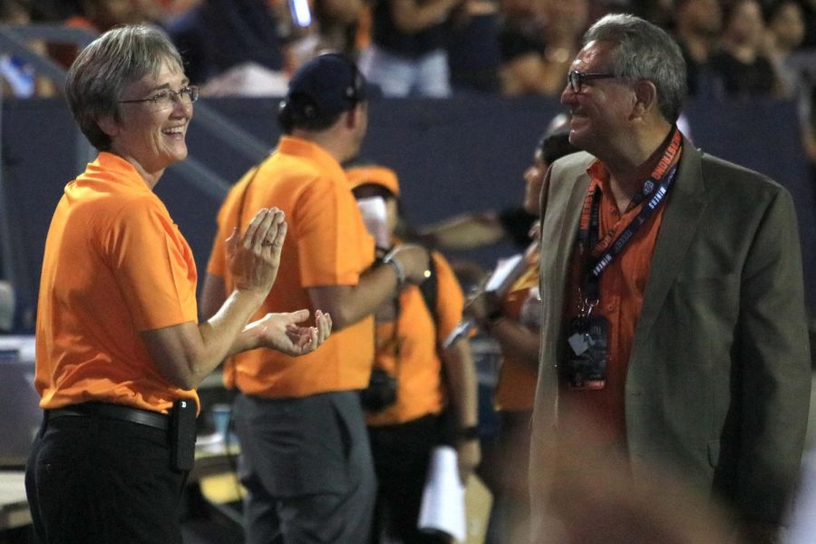 President  Heather Wilson at the Miners football game against the Huskies on Aug 30, 2019.