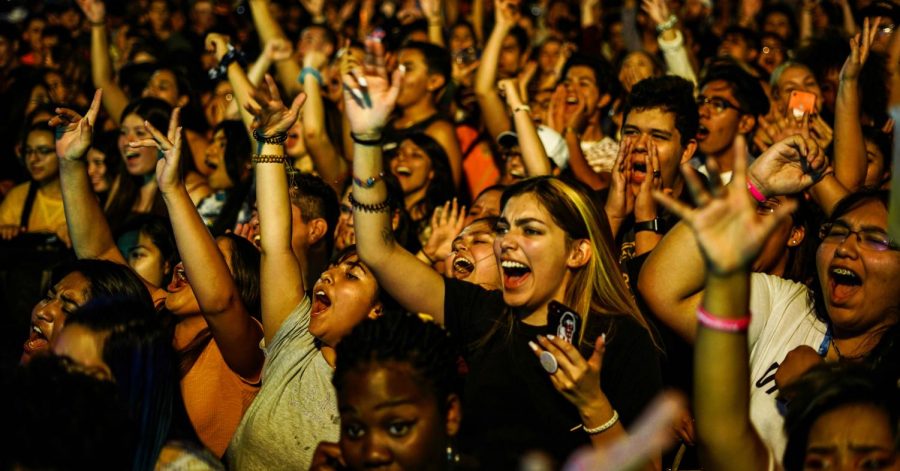 The audience excited for the performance of the Norwegian duo Lemaitre in 29th annual Minerpalooza at the Sunbowl parking lot, Aug. 30, 2019.