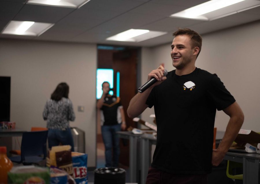 Honeybadger and community co-leader Andrew Clanan addresses the team and those who wish to join, at the teams first meeting.