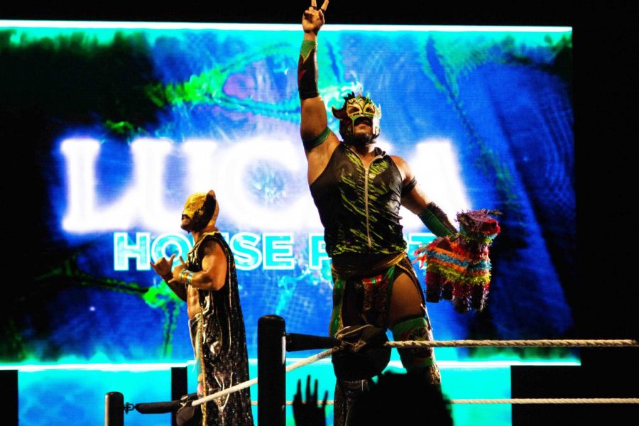 WWE stars Kalisto and Lince Dorado greet the crowd at the WWE Live Event in Don Haskins Center, Friday Sept. 27, 2019. 