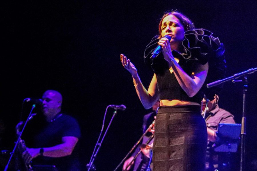 Natalia Lafourcade starts her performance singing “Mi Tierra Veracruzana” The Plaza Theatre Performing Arts Center at El Paso, Texas Thursday Oct. 3, 2019.