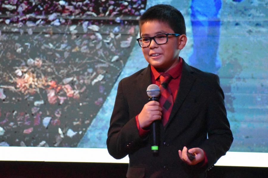 Kiyohsi Ito, sixth grader at Michael E. Fossum Middle School in McAllen, Texas presents his talk, “A Challenge to Be Thankful.” 