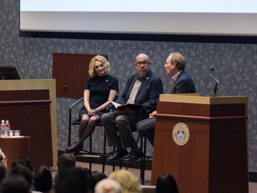 Professor Richard D. Pineda interviewing Brad Smith and Coral Ann Browne at the University of Texas at El Paso Monday Oct. 14, 2019.