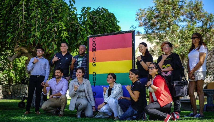 National Coming Out Day group photo at the Liberal Arts Lawn on Thursday, Oct. 10.