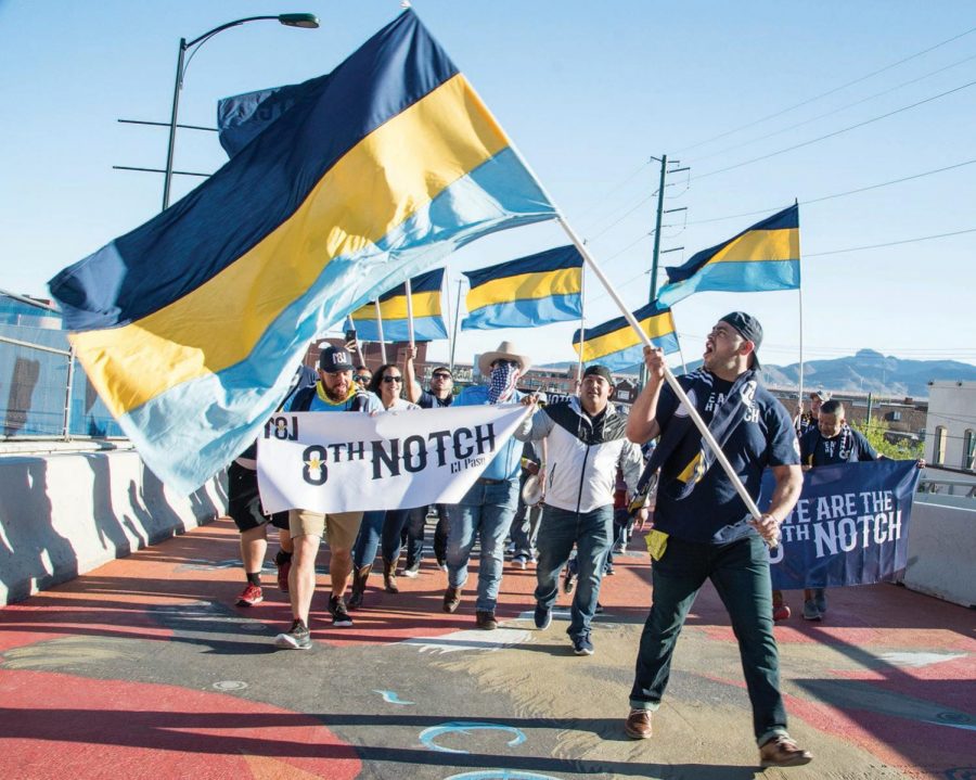 El Paso Locomotive FC fans of the 8th notch do its game day ritual across Durango bridge Oct. 15.