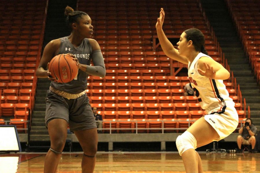 Junior Tia Bradshaw plays at the Don Haskins Center on Oct. 26, 2019.