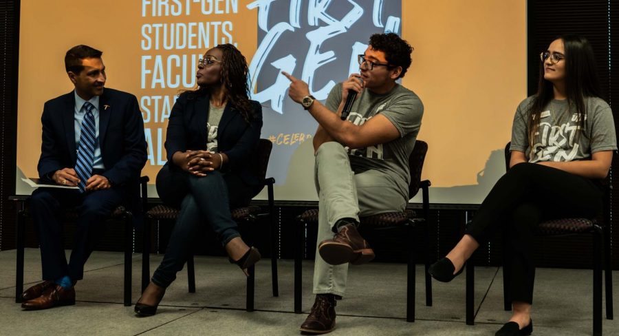 Dr. Dharamsi Dean of College Health Science, Florina Barnett Director in the UTEP Office of Human Resources, Christopher Favila  and Paola Barrientos Mechanical Engineering students. (From left to right)